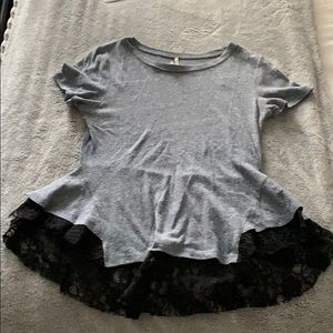 New Free People light blue tee with black lace